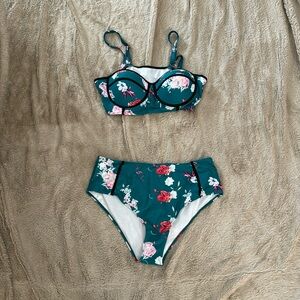 SHEIN green floral Bikini set